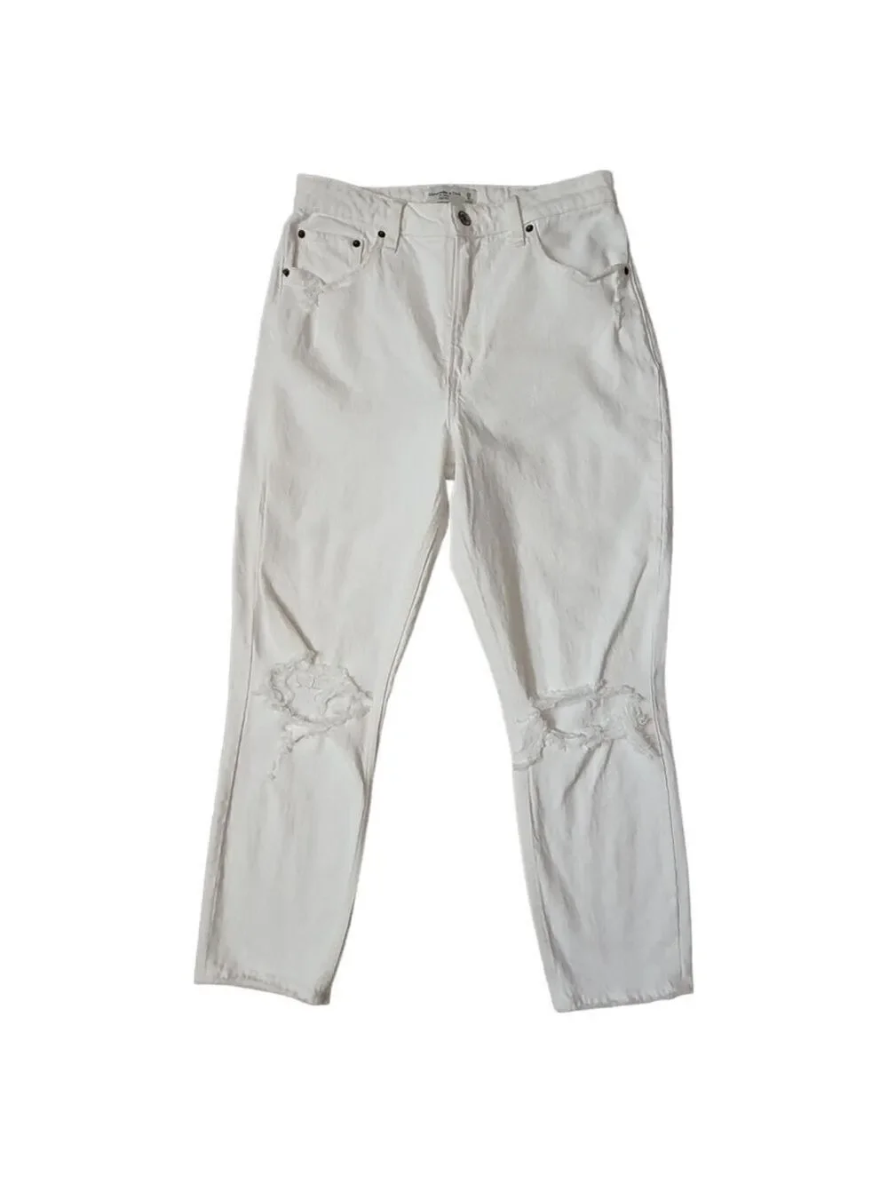 AF The Mom White High Waisted Jean Ripped Frayed Distressed Size 28